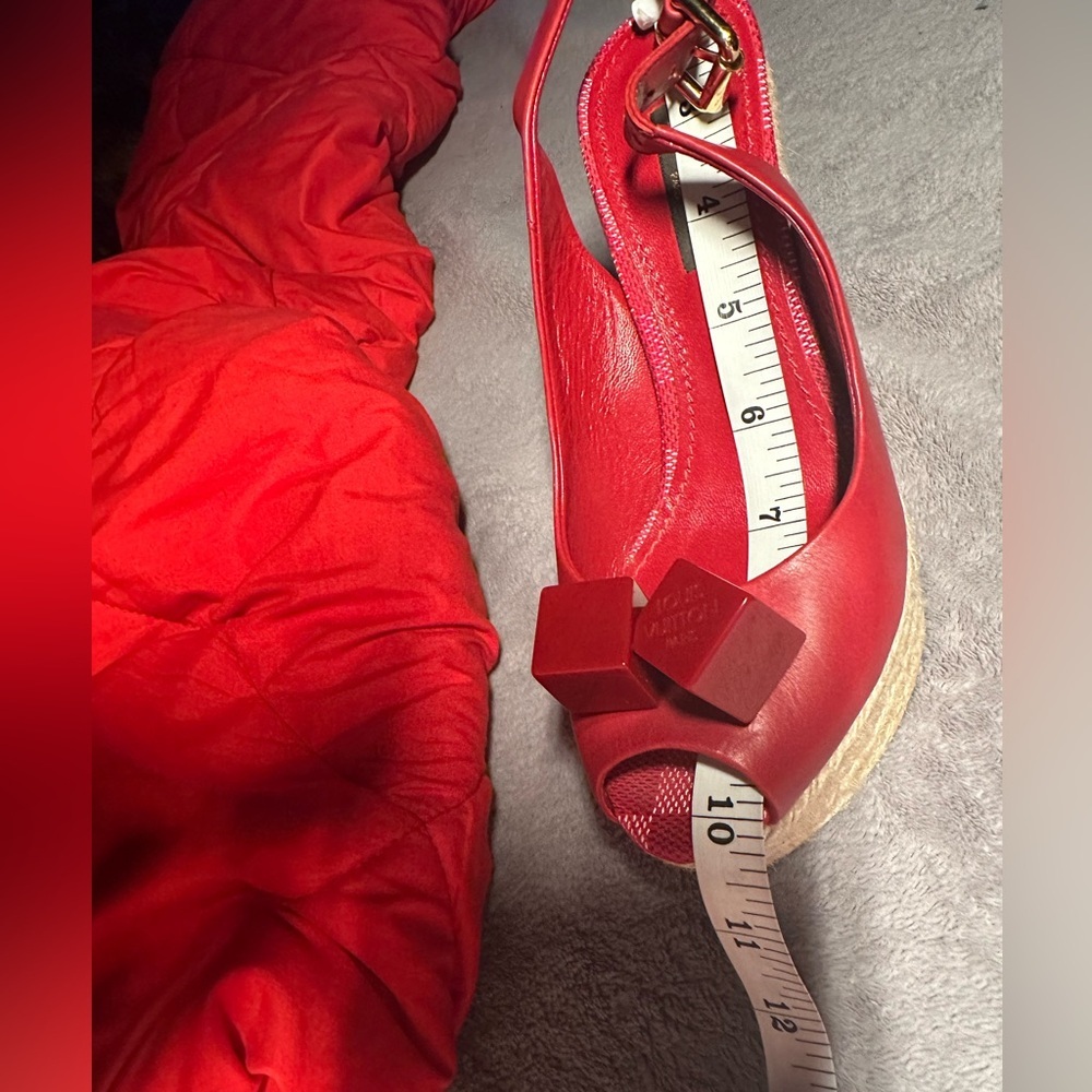 š„LOUIS VUITTON Red Leather, Espadrille & Logo "Dice" Wedge Heels š„ - Picture 16 of 16